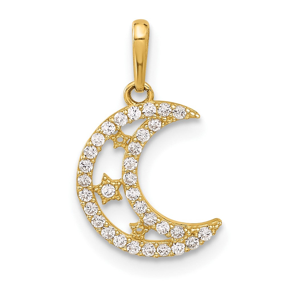 10K Polished Clear CZ Moon and Stars Charm - Product Photo