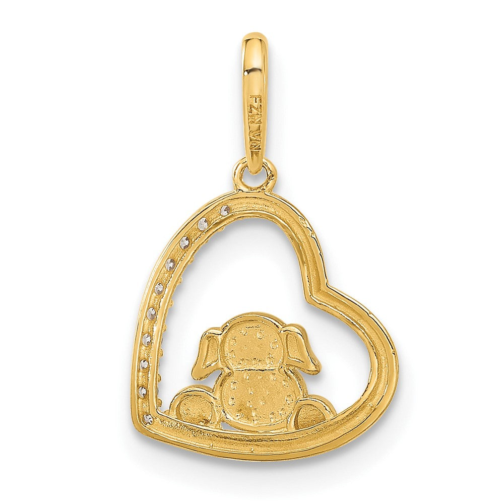 10K and White Rhodium CZ Dog In Heart Charm - Product Photo