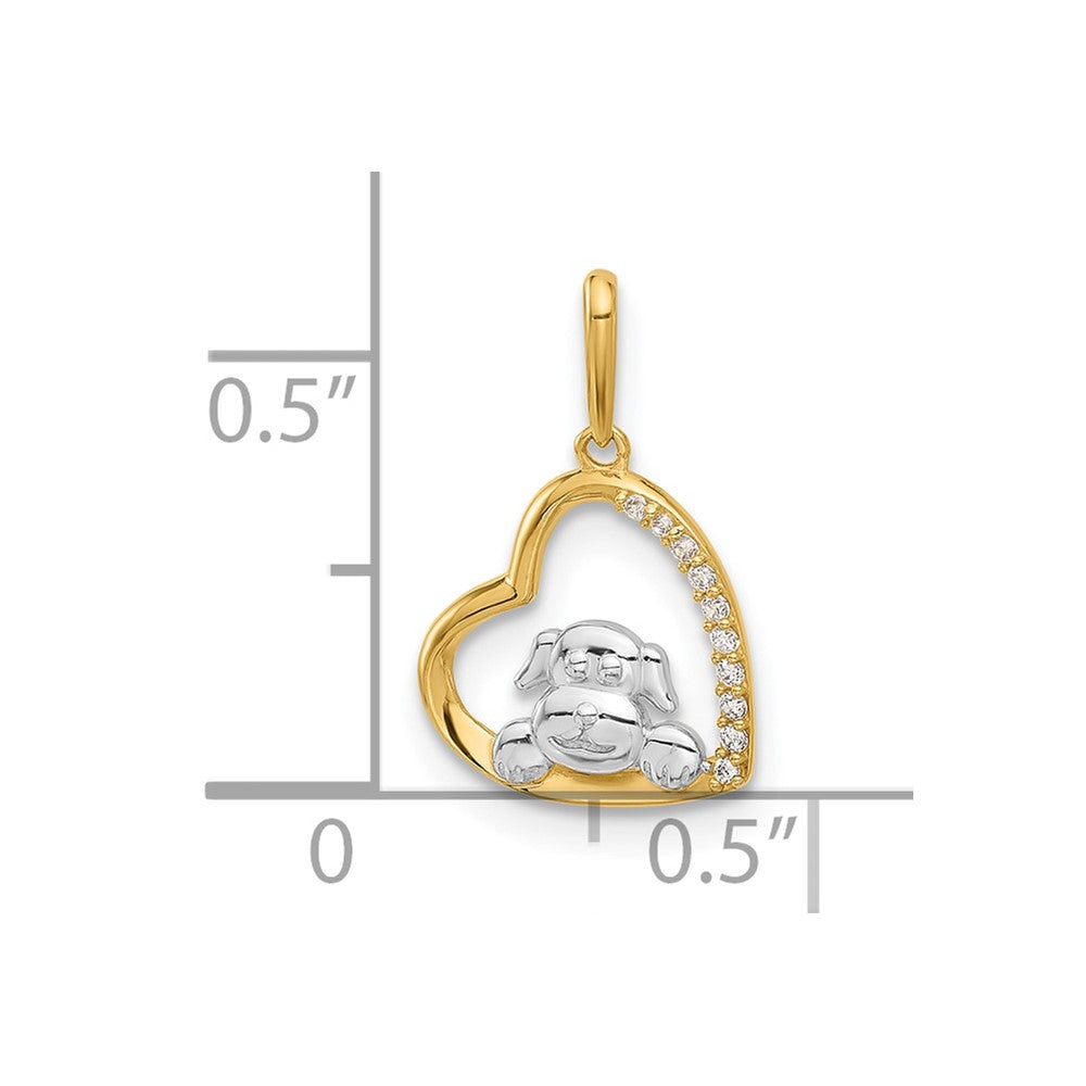 10K and White Rhodium CZ Dog In Heart Charm - Product Photo