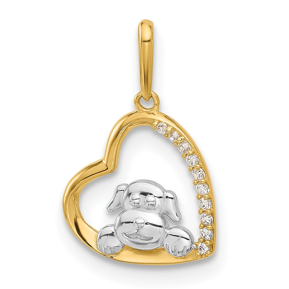10K and White Rhodium CZ Dog In Heart Charm - Product Photo