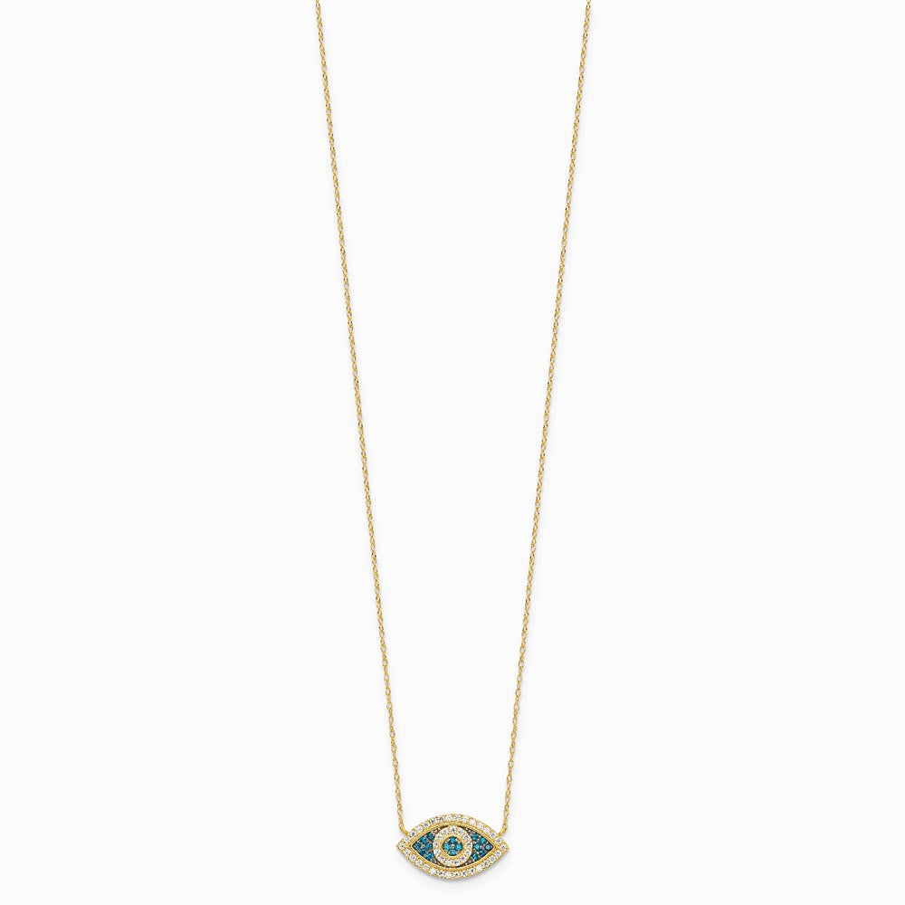 10K Yellow Gold Polished CZ Evil Eye with 2 in ext Necklace - Product Photo