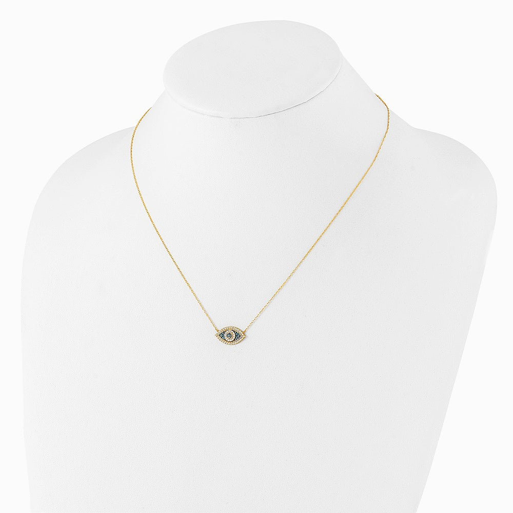 10K Yellow Gold Polished CZ Evil Eye with 2 in ext Necklace - Product Photo
