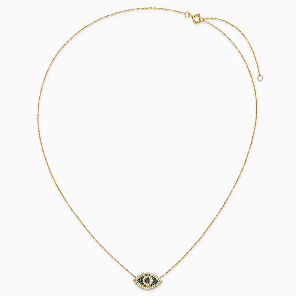 10K Yellow Gold Polished CZ Evil Eye with 2 in ext Necklace - Product Photo