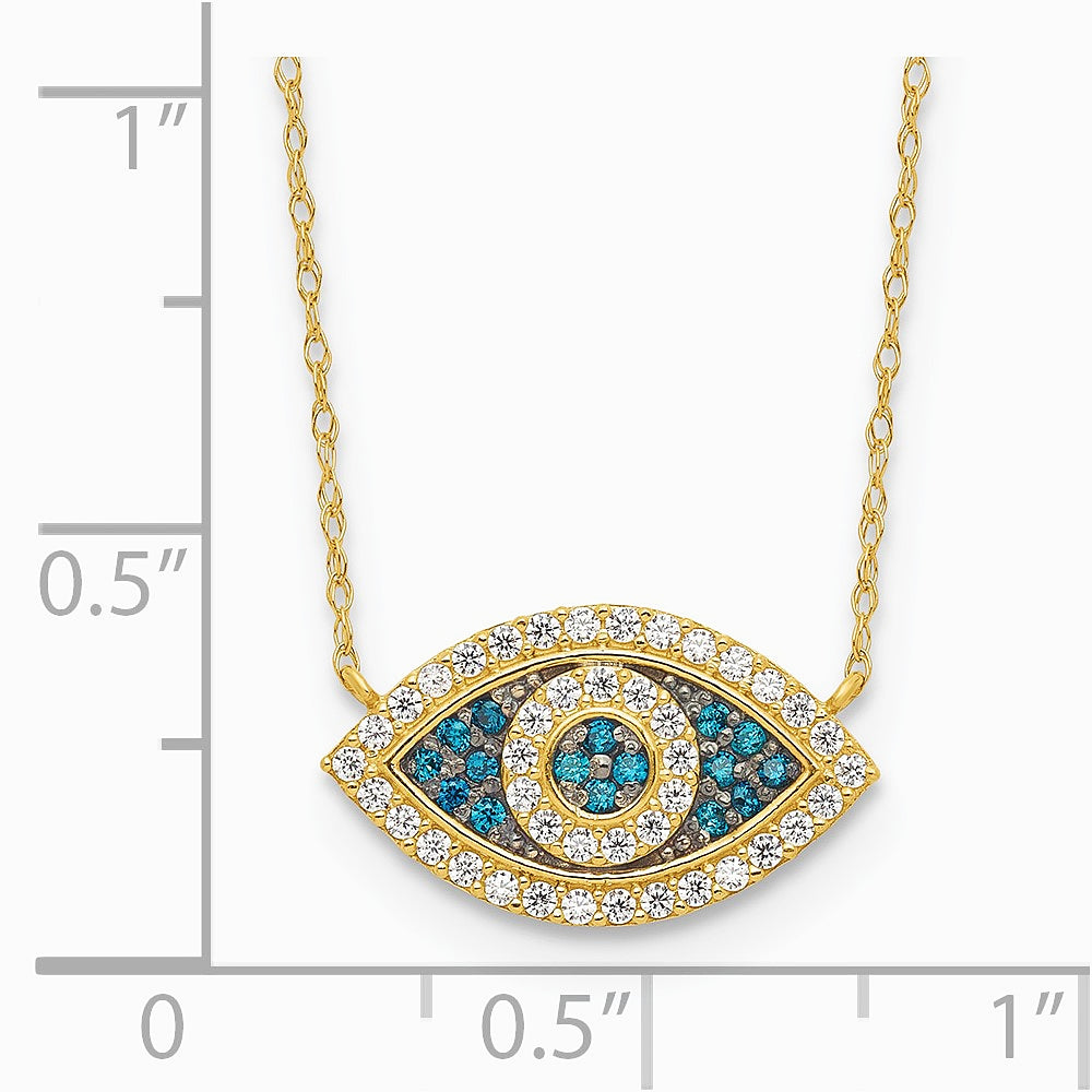 10K Yellow Gold Polished CZ Evil Eye with 2 in ext Necklace - Product Photo