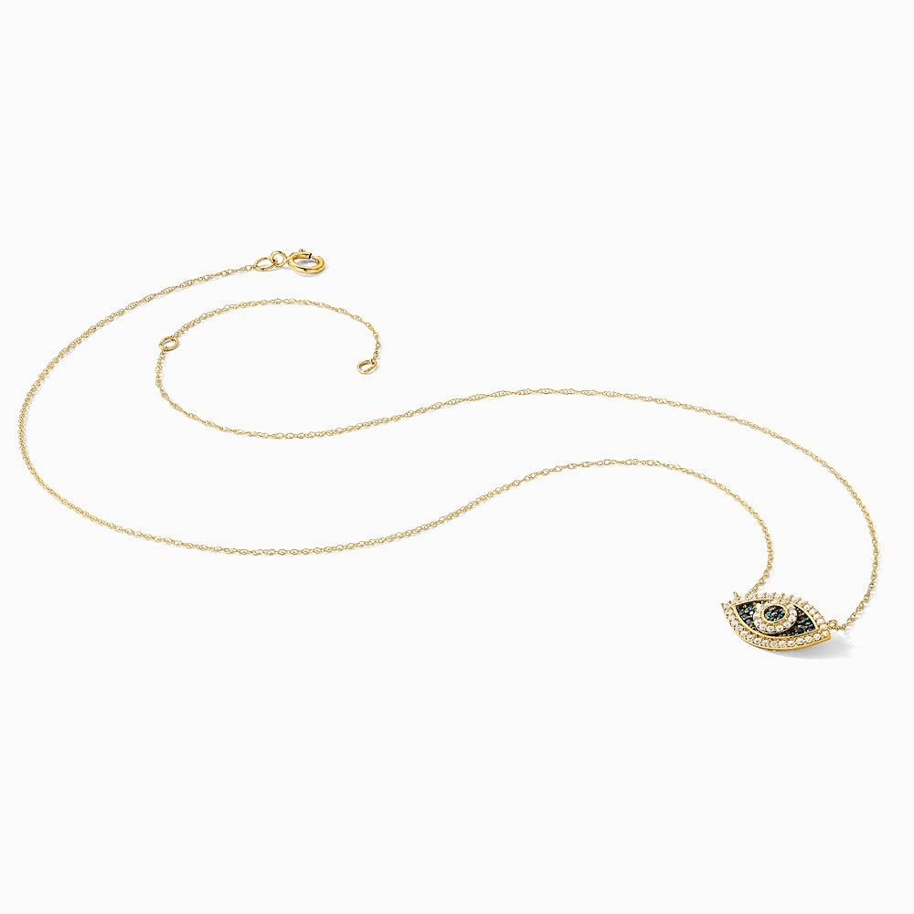 10K Yellow Gold Polished CZ Evil Eye with 2 in ext Necklace - Product Photo