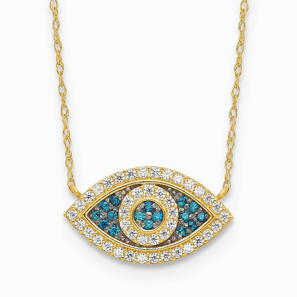 10K Yellow Gold Polished CZ Evil Eye with 2 in ext Necklace - Product Photo