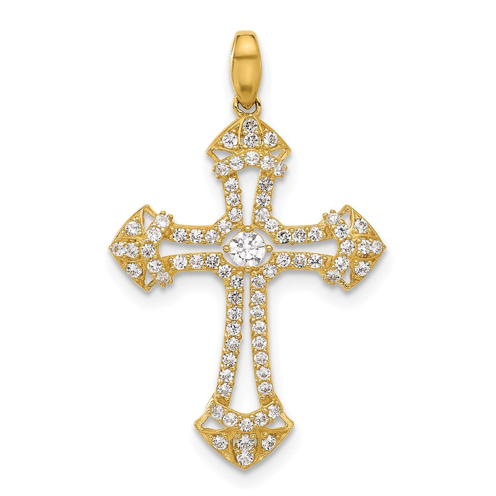 10K Polished CZ Fancy Cross Pendant - Product Photo