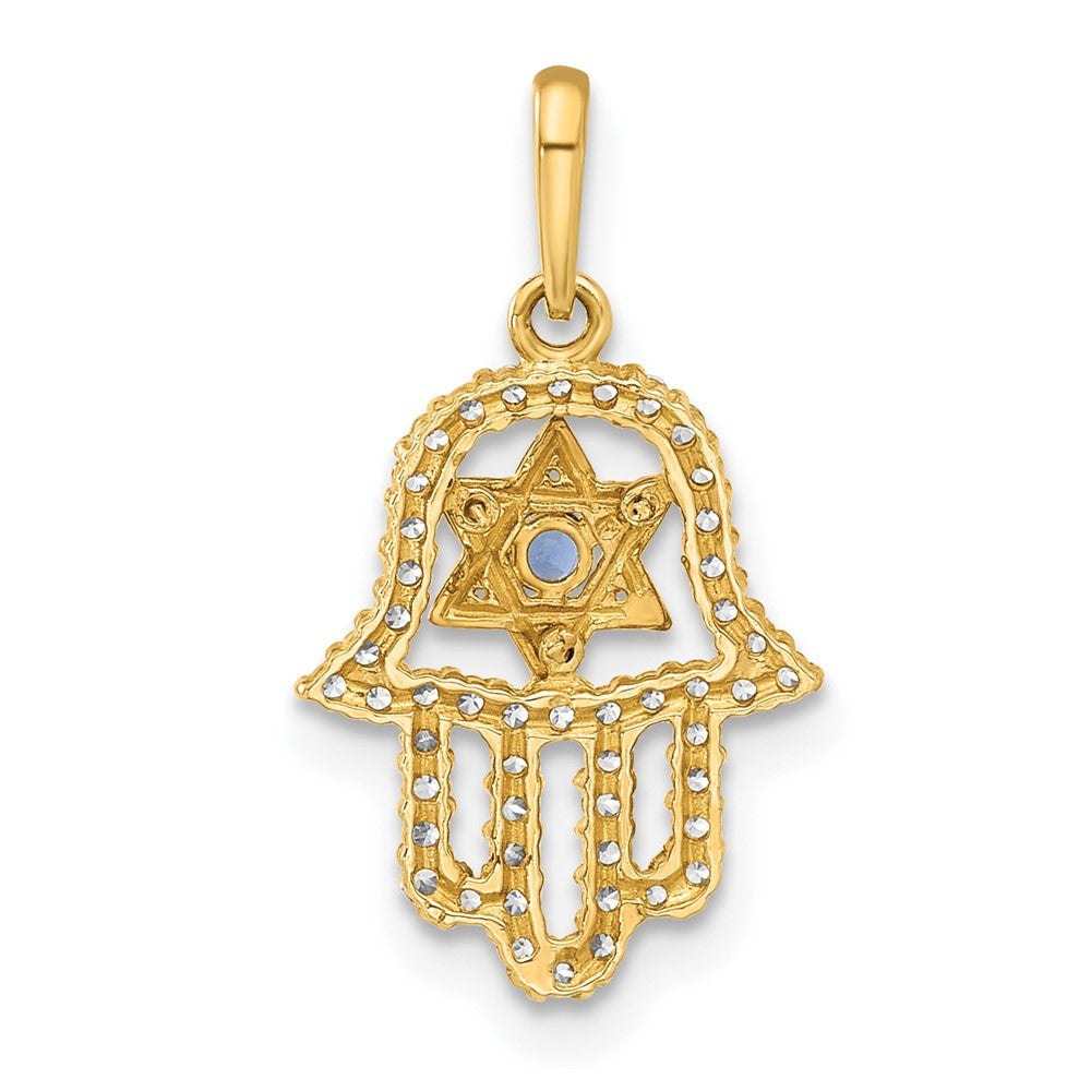 10K Polished CZ Evil Eye Hamsa Charm - Product Photo