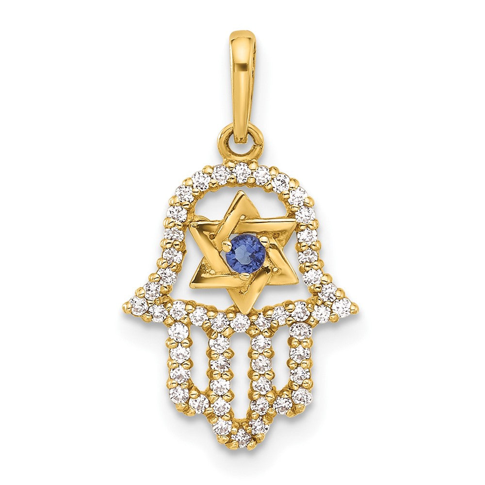 10K Polished CZ Evil Eye Hamsa Charm - Product Photo