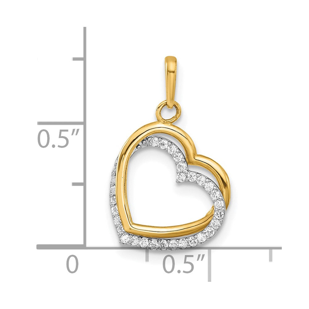 10K Two-tone Polished CZ Hearts Charm - Product Photo