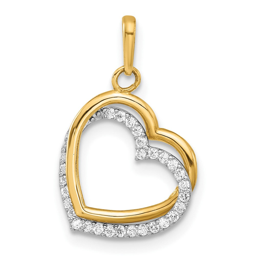 10K Two-tone Polished CZ Hearts Charm - Product Photo