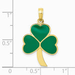 10K / 14K Yellow Gold Green Enameled Shamrock Pendant - Product Photo