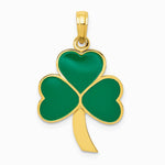 10K / 14K Yellow Gold Green Enameled Shamrock Pendant - Product Photo