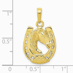 10K / 14K Yellow Gold Solid Polished Horse Head in Horseshoe Pendant - Product Photo