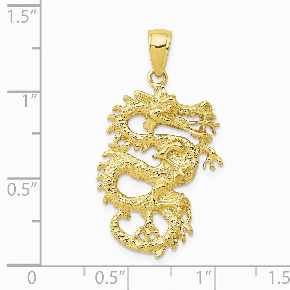 10K / 14K Yellow Gold Solid 3-D Dragon Pendant - Product Photo