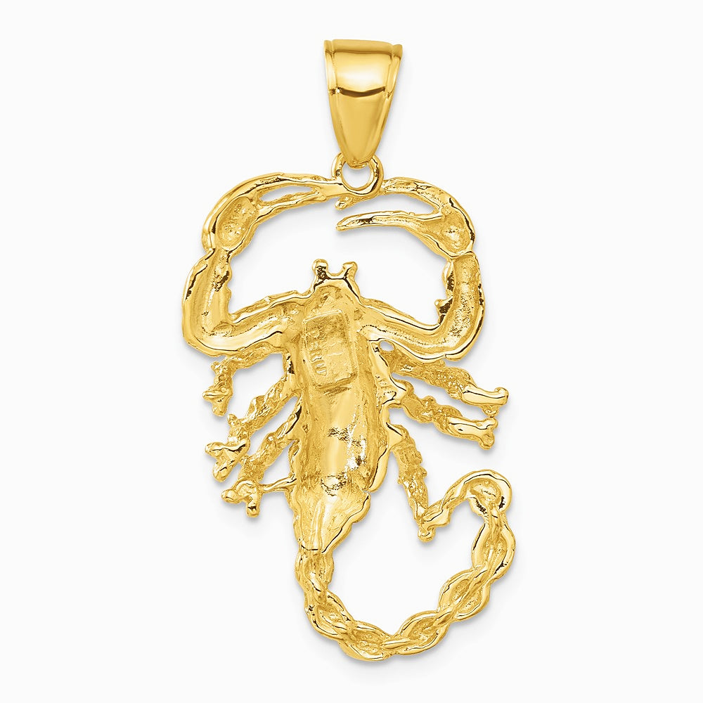 10K / 14K Yellow Gold Solid Polished Open-Backed Scorpion Pendant - Product Photo
