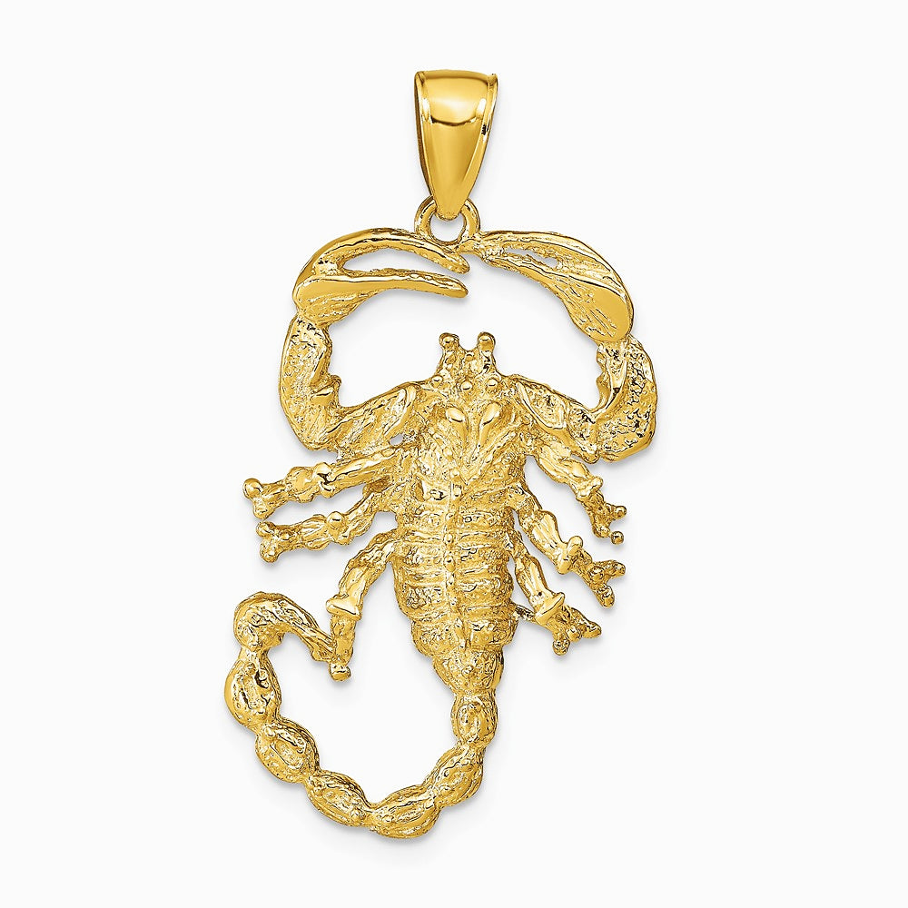 10K / 14K Yellow Gold Solid Polished Open-Backed Scorpion Pendant