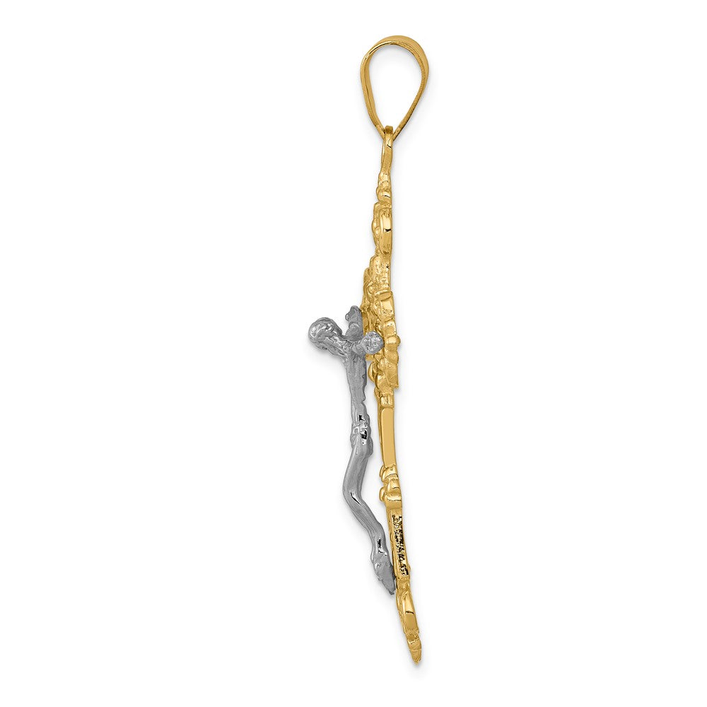 10K / 14K Two-tone INRI Fleur De Lis Crucifix Pendant - Product Photo