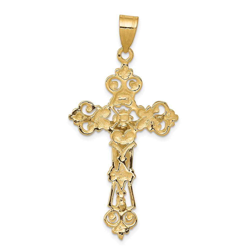 10K / 14K Two-tone INRI Fleur De Lis Crucifix Pendant - Product Photo