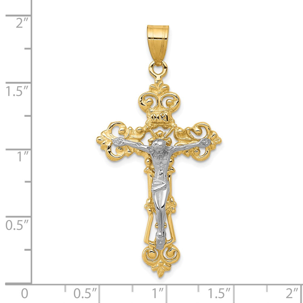 10K / 14K Two-tone INRI Fleur De Lis Crucifix Pendant - Product Photo