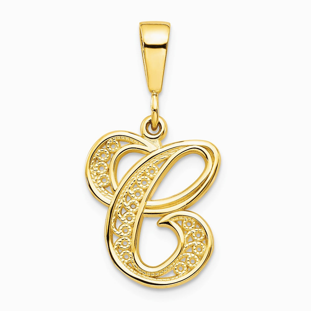 10K Yellow Gold Filigree Initial C Pendant