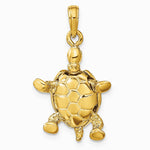 10K / 14K Yellow Gold Solid Polished 3-D Moveable Turtle Pendant - Product Photo
