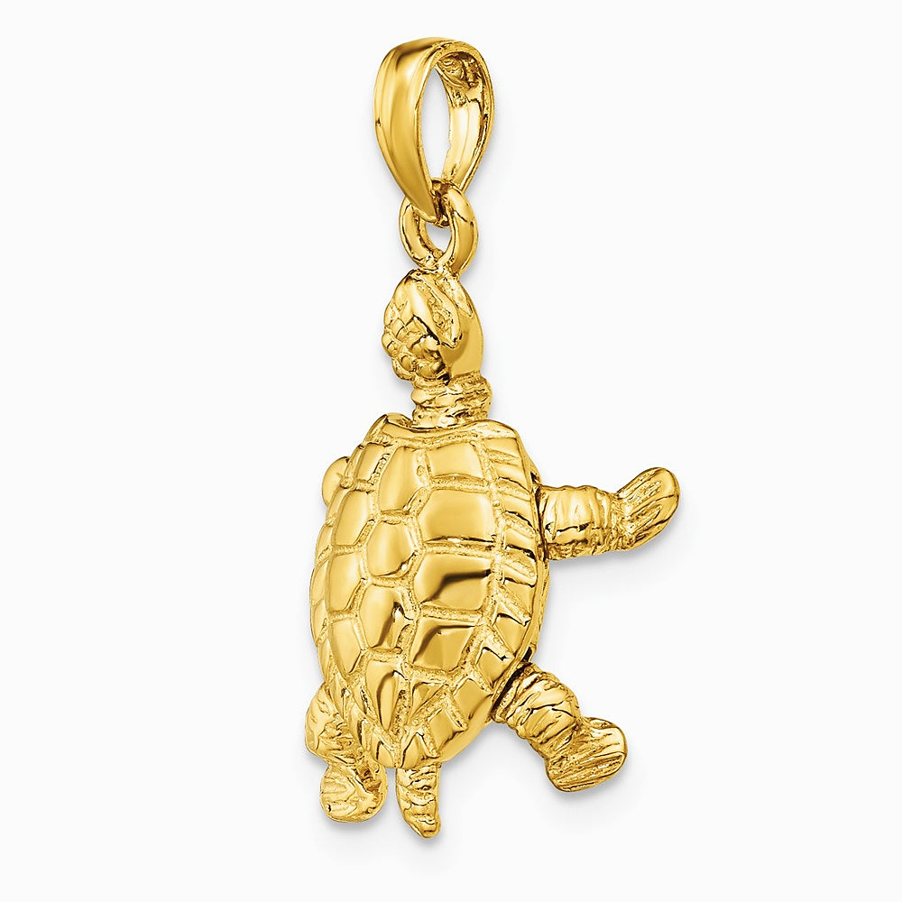 10K / 14K Yellow Gold Solid Polished 3-D Moveable Turtle Pendant - Product Photo