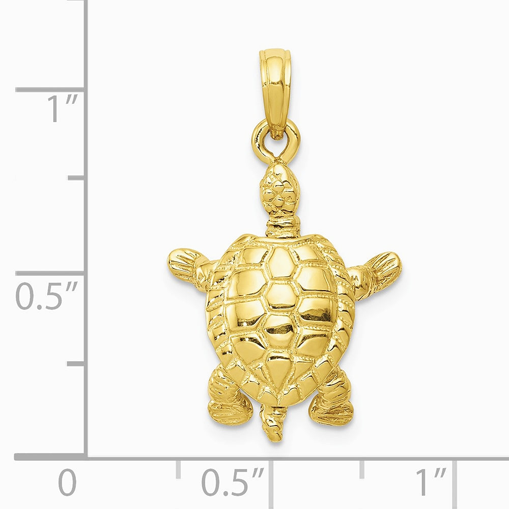 10K / 14K Yellow Gold Solid Polished 3-D Moveable Turtle Pendant - Product Photo