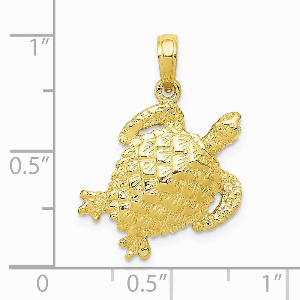 10K / 14K Yellow Gold Solid Polished Open-Backed Turtle Pendant - Product Photo
