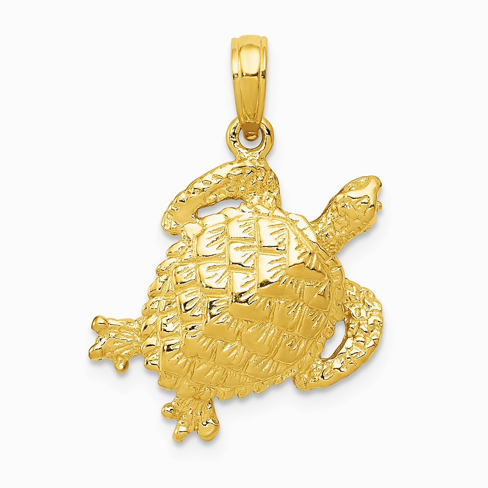 10K / 14K Yellow Gold Solid Polished Open-Backed Turtle Pendant