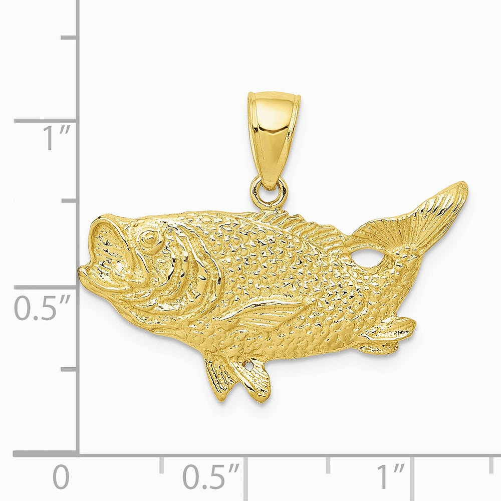 10K / 14K Yellow Gold Polished Open-Backed Bass Fish Pendant - Product Photo