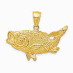 10K / 14K Yellow Gold Polished Open-Backed Bass Fish Pendant - Product Photo