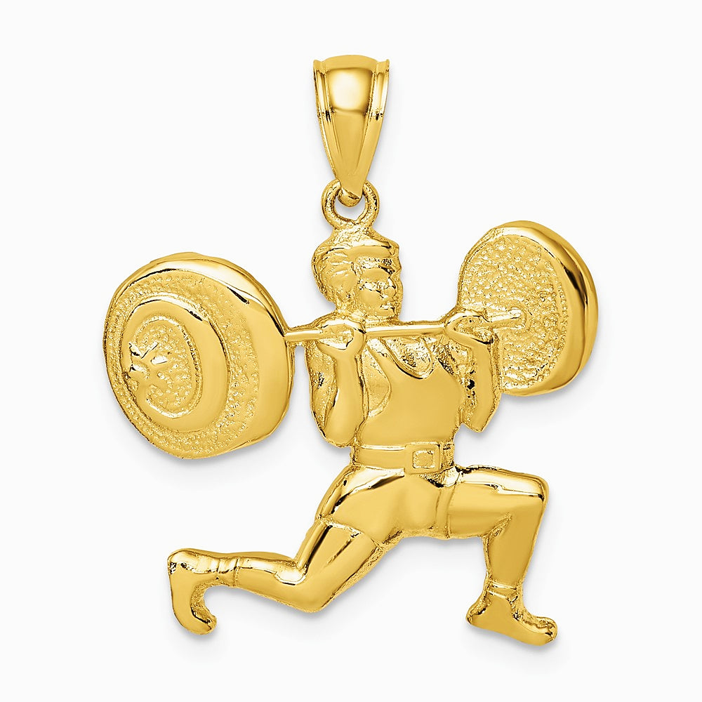10K / 14K Yellow Gold Solid Polished Weightlifter Charm
