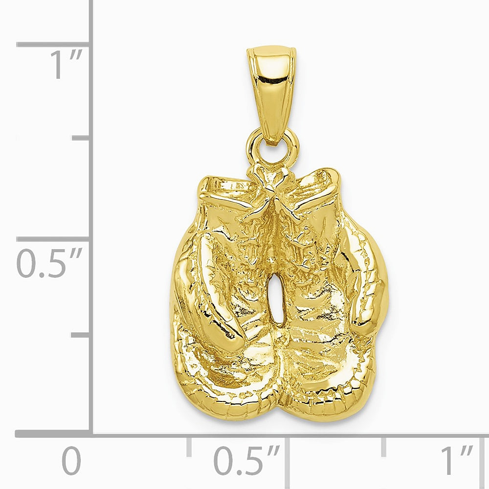 10K / 14K Yellow Gold Solid Polished Open-Backed Boxing Gloves Pendant - Product Photo