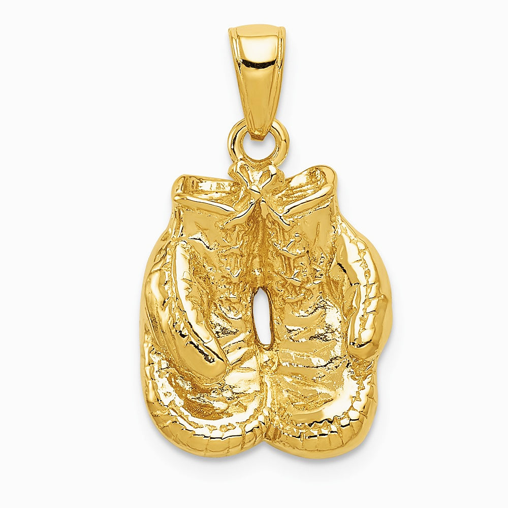 10K / 14K Yellow Gold Solid Polished Open-Backed Boxing Gloves Pendant