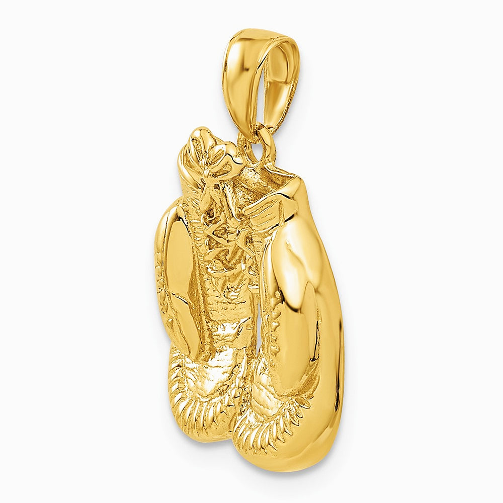10K / 14K Yellow Gold Solid Polished Open-Backed Boxing Gloves Pendant - Product Photo