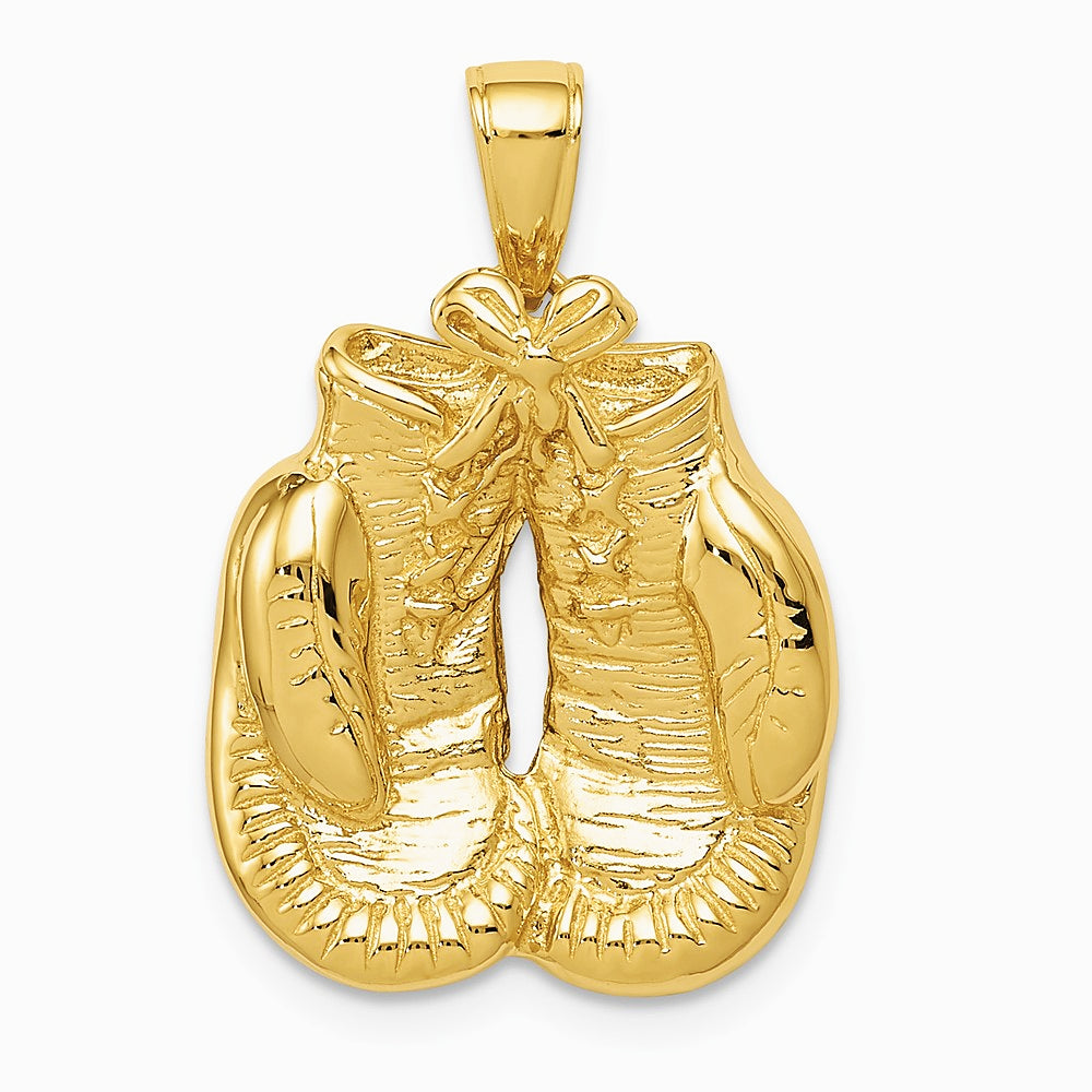 10K / 14K Yellow Gold Solid Polished Open-Backed Boxing Gloves Pendant