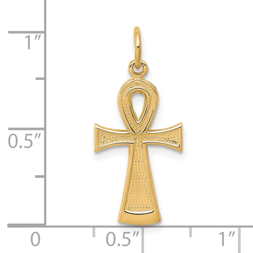 10K / 14K Yellow Gold Solid Flat-Backed Ankh/Egyptian Cross Pendant - Product Photo