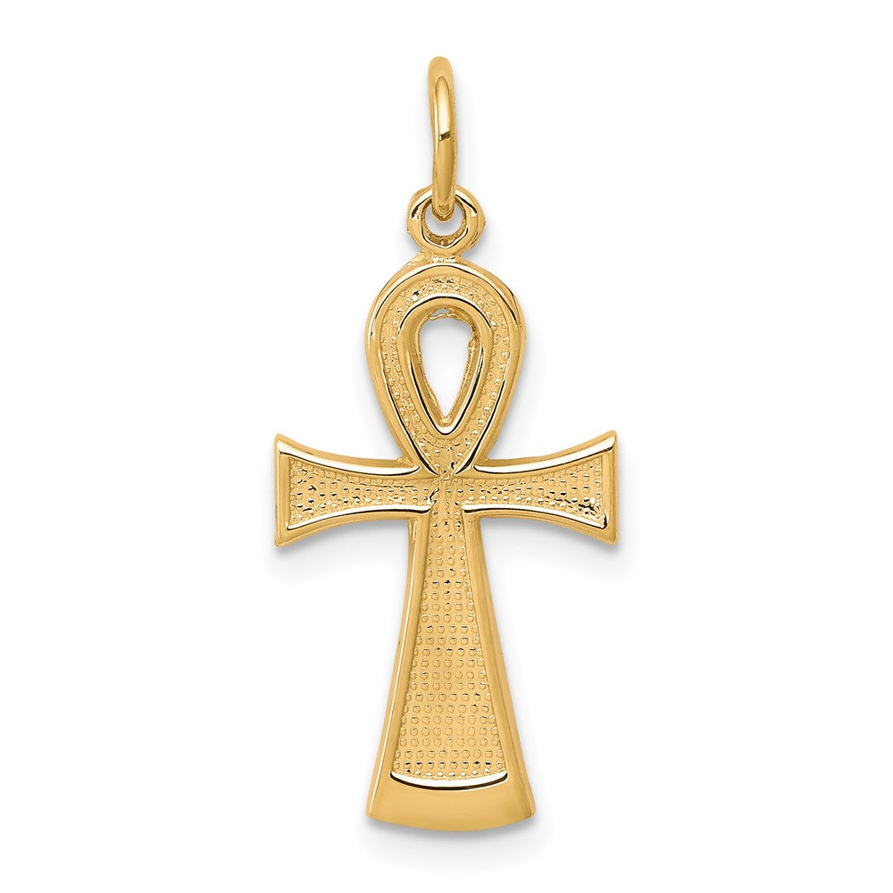 10K / 14K Yellow Gold Solid Flat-Backed Ankh/Egyptian Cross Pendant - Product Photo