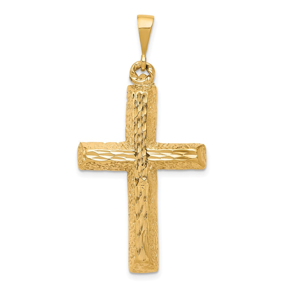 10K Yellow Gold Diamond-cut Cross Pendant - Product Photo