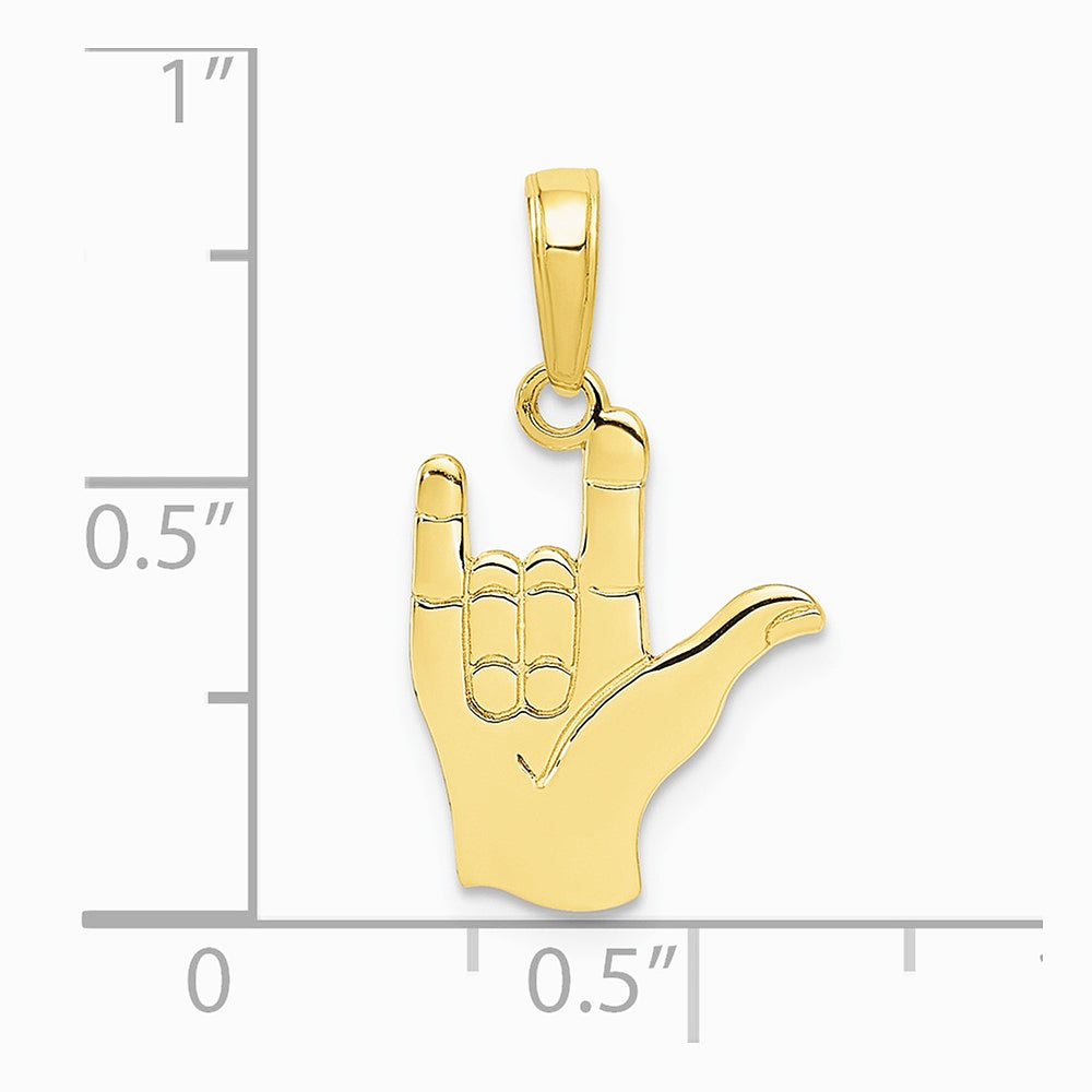 10K / 14K Yellow Gold I Love You Hand/ Sign Language Pendant - Product Photo
