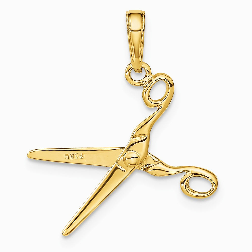 10K / 14K Yellow Gold 3-D Moveable Scissors Pendant - Product Photo