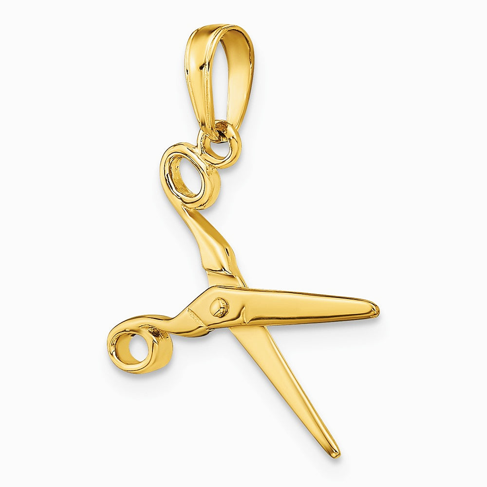 10K / 14K Yellow Gold 3-D Moveable Scissors Pendant - Product Photo