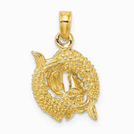 10K / 14K Yellow Gold 3-D Pisces Zodiac Pendant - Product Photo