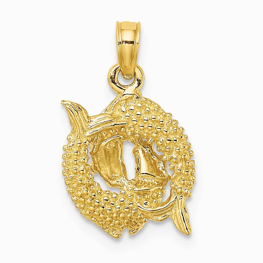 10K / 14K Yellow Gold 3-D Pisces Zodiac Pendant - Product Photo