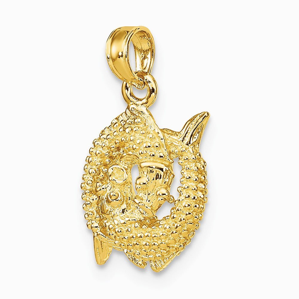 10K / 14K Yellow Gold 3-D Pisces Zodiac Pendant - Product Photo