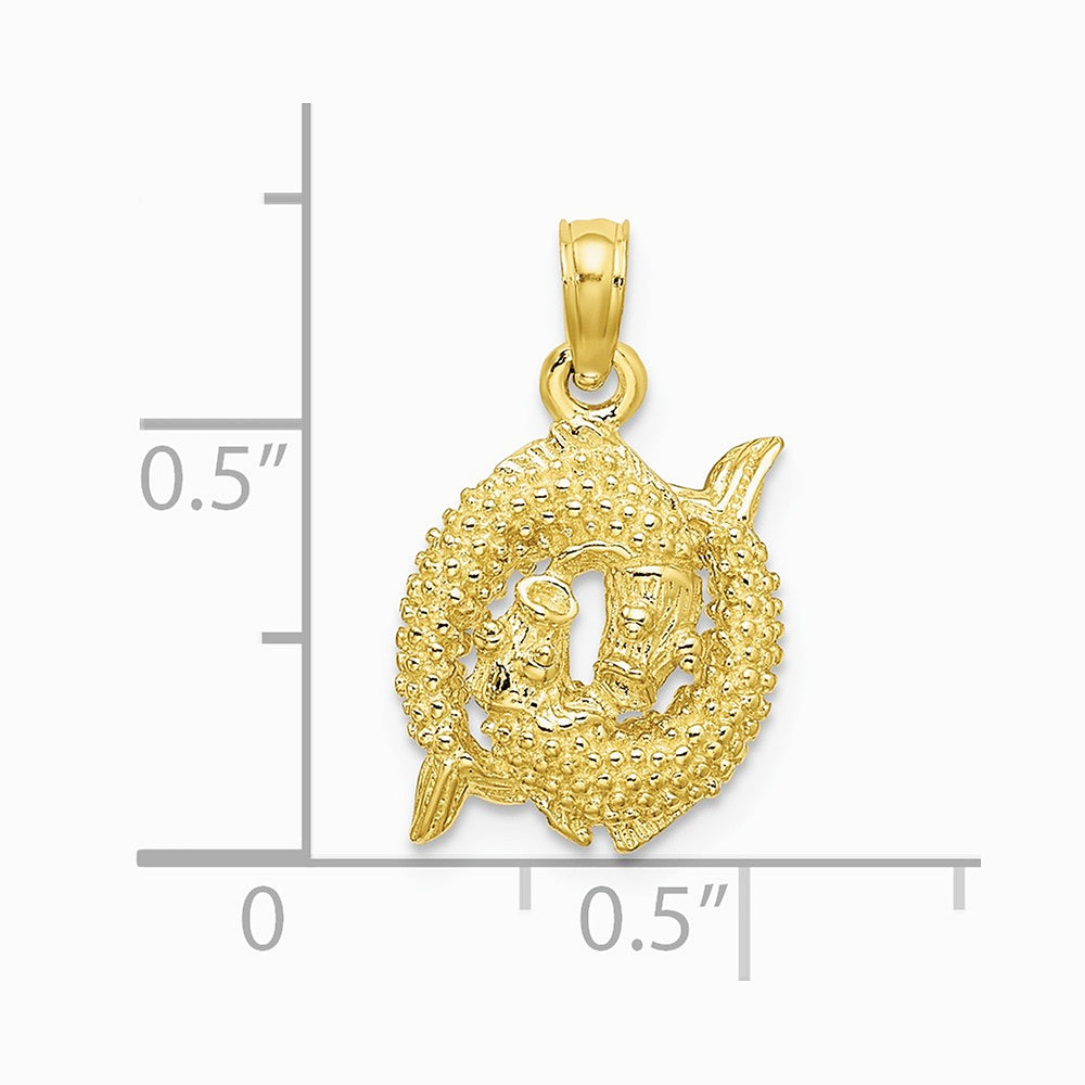 10K / 14K Yellow Gold 3-D Pisces Zodiac Pendant - Product Photo