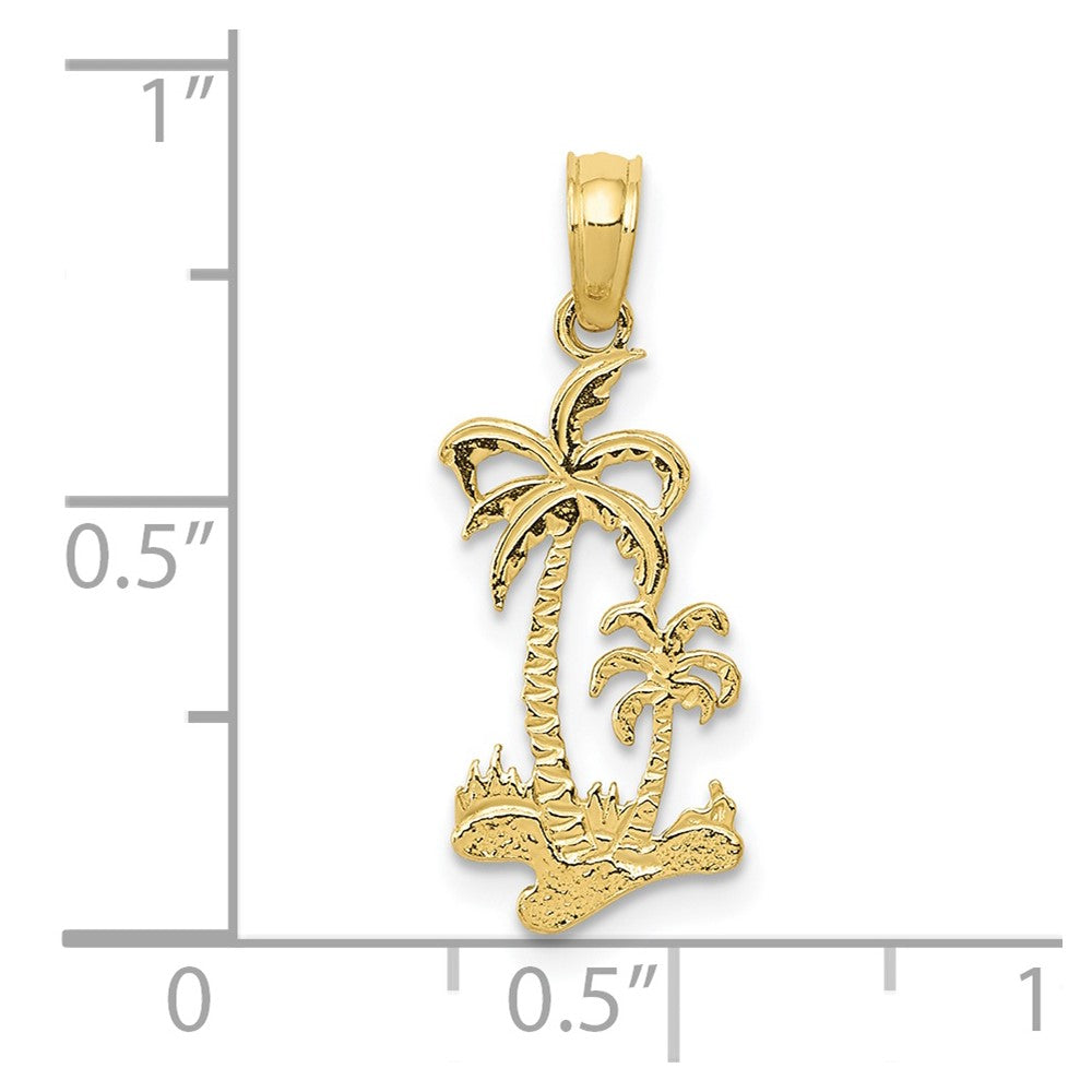 10K / 14K Yellow Gold Double Palm Trees Pendant - Product Photo