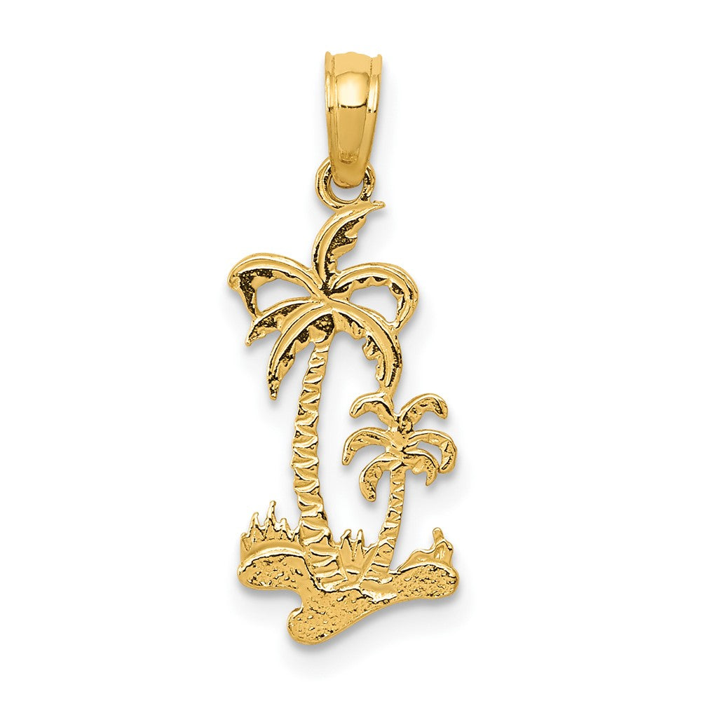 10K / 14K Yellow Gold Double Palm Trees Pendant - Product Photo