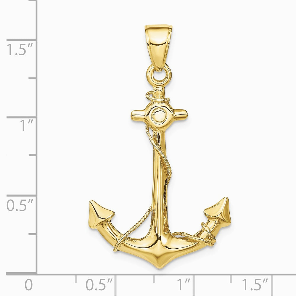 10K / 14K Yellow Gold 3-D Anchor with Rope Pendant - Product Photo